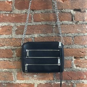 Rebecca Minkoff Black Leather Side Zip Pockets Partial Chain Crossbody
